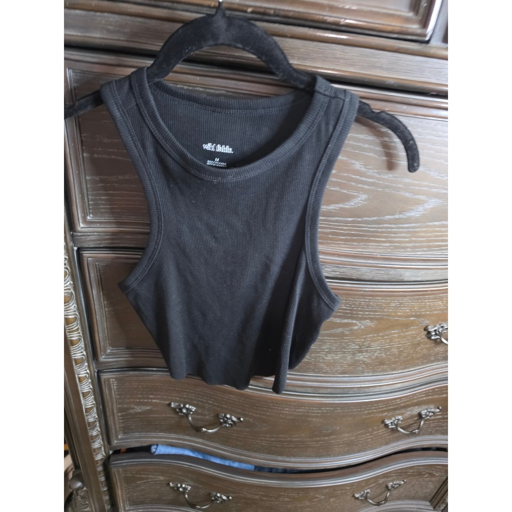 Wild Fable Womens Black Ribbed Racerback Tank Top High Neck Crop Size M NWT